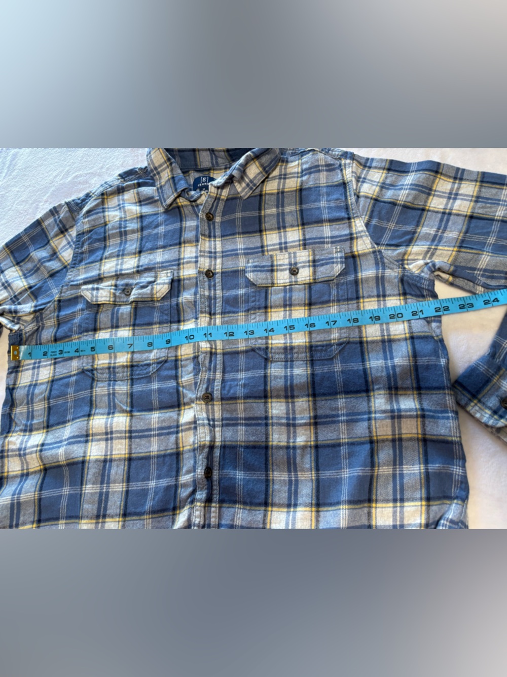 George Men’s Plaid Button Up Shirt - Size Medium - Blue & Yellow Soft Blend - Picture 4 of 9